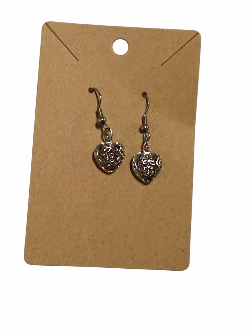Silver Heart Filigree Drop Earrings Elegant Womens Lightweight Jewelry Silver